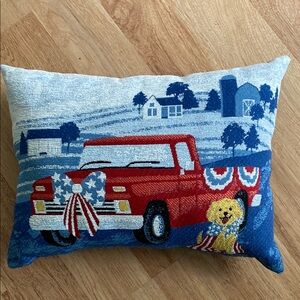 Americana dog and truck throw pillow VGUC